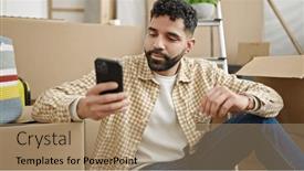  Presentation with keys - PPT theme having young-hispanic-man-make-selfie background and a coral colored foreground