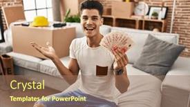  Presentation with achievement - Presentation design having young-hispanic-man-moving background and a  colored foreground