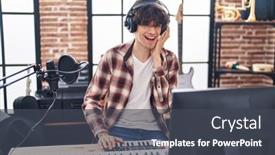  Presentation with music studio - Presentation theme featuring young-hispanic-man-musician-composing background and a dark gray colored foreground