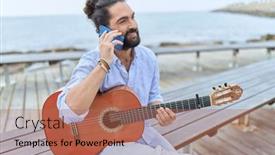  Presentation with classical - Presentation theme enhanced with young-hispanic-man-musician-holding background and a coral colored foreground