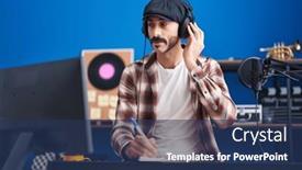  Presentation with music studio - Presentation consisting of young-hispanic-man-musician-listening background and a ocean colored foreground