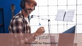  Presentation with music studio - Slides featuring young-hispanic-man-musician-listening background and a coral colored foreground