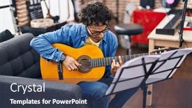  Presentation with classical music - Presentation theme having young-hispanic-man-musician-playing background and a tawny brown colored foreground