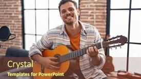  Presentation with classical guitar - Presentation consisting of young-hispanic-man-musician-playing background and a tawny brown colored foreground