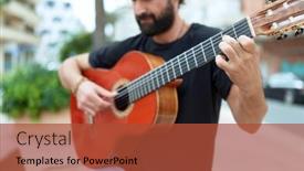  Presentation with classical guitar - Theme featuring young-hispanic-man-musician-playing background and a red colored foreground