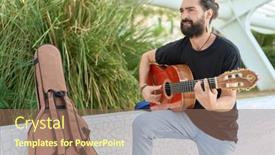  Presentation with classical guitar - Theme having young-hispanic-man-musician-playing background and a coral colored foreground