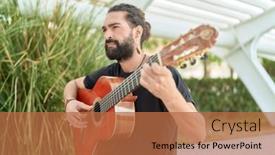  Presentation with classical guitar - Slide deck featuring young-hispanic-man-musician-playing background and a red colored foreground