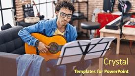  Presentation with classical music - Presentation theme with young-hispanic-man-musician-playing background and a tawny brown colored foreground