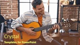  Presentation with classical guitar - PPT theme having young-hispanic-man-musician-playing background and a tawny brown colored foreground