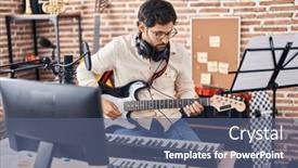  Presentation with electrical - Presentation theme enhanced with young-hispanic-man-musician-playing background and a ocean colored foreground