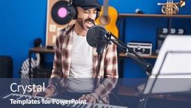  Presentation with piano keyboard - Presentation design featuring young-hispanic-man-musician-playing background and a ocean colored foreground