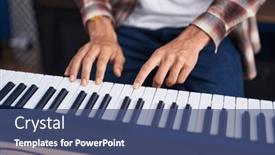  Presentation with music studio - Presentation theme consisting of young-hispanic-man-musician-playing background and a  colored foreground