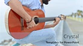  Presentation with classical guitar - PPT theme featuring young-hispanic-man-musician-playing background and a light blue colored foreground