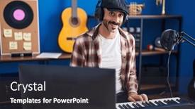  Presentation with piano keyboard - Presentation having young-hispanic-man-musician-playing background and a dark gray colored foreground