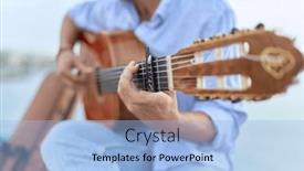  Presentation with classical guitar - Slide deck consisting of young-hispanic-man-musician-playing background and a light blue colored foreground