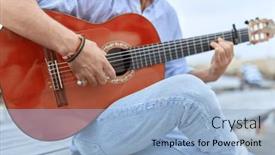  Presentation with man sitting bench - Presentation theme having young-hispanic-man-musician-playing background and a light blue colored foreground
