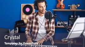  Presentation with music sympfonic studio - PPT theme consisting of young-hispanic-man-musician-singing background and a  colored foreground