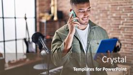  Presentation with music studio - Presentation design with young-hispanic-man-musician-talking background and a  colored foreground