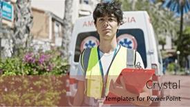  Presentation with ambulance - Theme having young-hispanic-man-nurse-holding background and a coral colored foreground