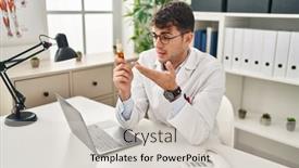  Presentation with medication - PPT layouts consisting of young-hispanic-man-optician-holding background and a light gray colored foreground