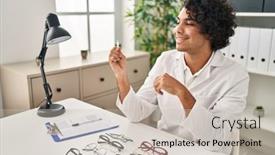  Presentation with drop - Slides with young-hispanic-man-optician-holding background and a  colored foreground