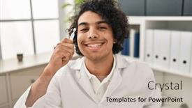  Presentation with drop - Presentation consisting of young-hispanic-man-optician-holding background and a soft green colored foreground