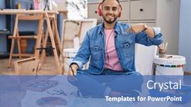  Presentation with self - Theme having young-hispanic-man-painter-sitting background and a teal colored foreground