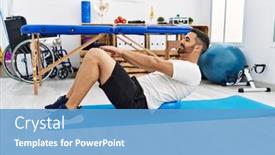  Presentation with rehab clinic - Presentation design consisting of young-hispanic-man-patient-smiling background and a teal colored foreground