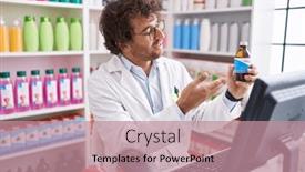  Presentation with medication - PPT theme consisting of young-hispanic-man-pharmacist-holding background and a coral colored foreground