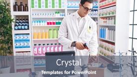  Presentation with scanning - Slides consisting of young-hispanic-man-pharmacist-scanning background and a gray colored foreground
