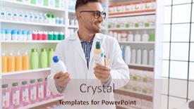  Presentation with medication - Slides enhanced with young-hispanic-man-pharmacist-smiling background and a coral colored foreground