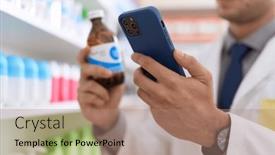  Presentation with medication - Presentation design featuring young-hispanic-man-pharmacist-using background and a coral colored foreground