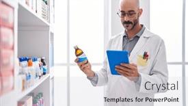  Presentation with medication - Slides with young-hispanic-man-pharmacist-using background and a light gray colored foreground