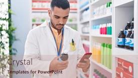  Presentation with medication - Theme featuring young-hispanic-man-pharmacist-using background and a coral colored foreground
