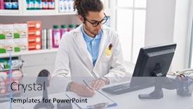  Presentation with writing - Slide set with young-hispanic-man-pharmacist-writing background and a  colored foreground