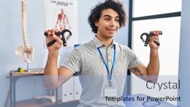  Presentation with rehab - Presentation design featuring young-hispanic-man-physiotherapist-using background and a light blue colored foreground