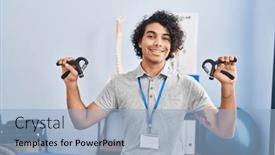  Presentation with rehab - Presentation design having young-hispanic-man-physiotherapist-using background and a light blue colored foreground