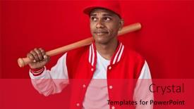  Presentation with baseball - PPT theme having young-hispanic-man-playing-baseball background and a red colored foreground