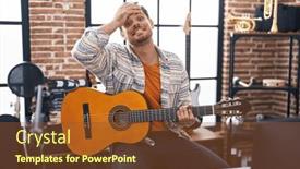  Presentation with music classic - Slide deck with young-hispanic-man-playing-classic background and a tawny brown colored foreground