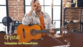  Presentation with music classic - Presentation theme consisting of young-hispanic-man-playing-classic background and a  colored foreground