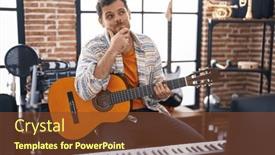  Presentation with music classic - PPT theme featuring young-hispanic-man-playing-classic background and a  colored foreground
