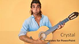  Presentation with classical guitar - Presentation theme with young-hispanic-man-playing-classical background and a yellow colored foreground