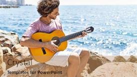  Presentation with classical guitar - Slides featuring young-hispanic-man-playing-classical background and a coral colored foreground