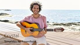  Presentation with classical guitar - PPT theme enhanced with young-hispanic-man-playing-classical background and a coral colored foreground