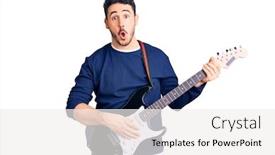  Presentation with electric guitar - Slide set having young-hispanic-man-playing-electric background and a white colored foreground