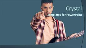  Presentation with electric guitar - Presentation theme with young-hispanic-man-playing-electric background and a ocean colored foreground