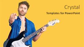  Presentation with electric guitar - Amazing slide deck having young-hispanic-man-playing-electric backdrop and a yellow colored foreground