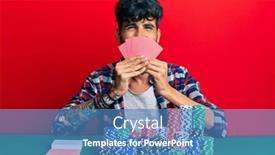  Presentation with playing cards - PPT theme having young-hispanic-man-playing-gambling background and a teal colored foreground