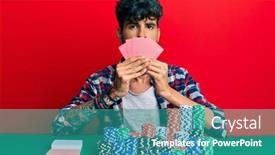  Presentation with playing cards - Amazing slide deck having young-hispanic-man-playing-gambling backdrop and a teal colored foreground