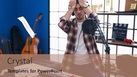  Presentation with music studio - Presentation having young-hispanic-man-playing-piano background and a  colored foreground